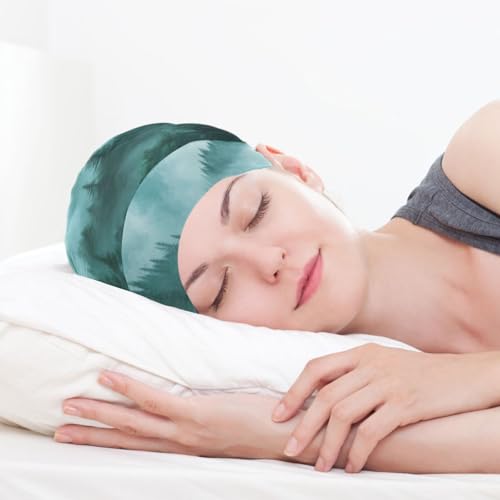 Beanie Hat Satin Bonnet Lined Sleep Cap Hair Wrap Cover Slouchy Beanie for Curly Hair Protection for Gifts for Men Women Foggy Green Mountains and Pine Trees