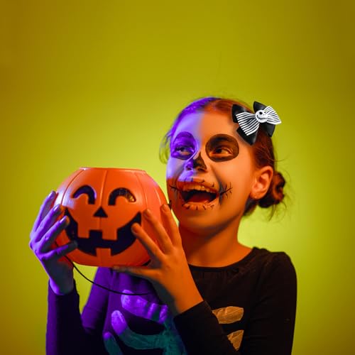 2Pcs Ghost Skull Hair Bows Black White Striped Ribbon Hair Clip Christmas Halloween Accessories Party Decorations