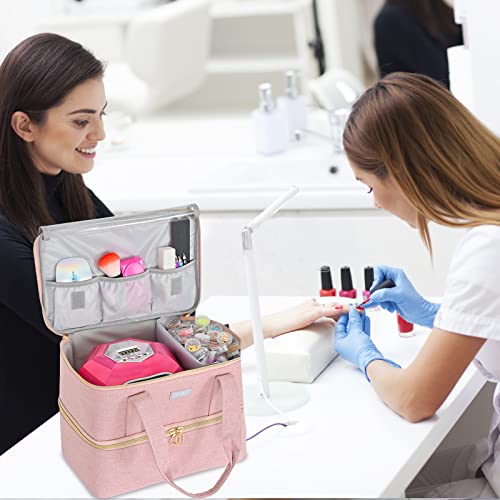 Nail Polish Organizers and Storage,Double-Layer Nail Supplies Carrying Case Bag Holds 40 Bottles(15ml-0.5 fl.oz) and Nail Lamp