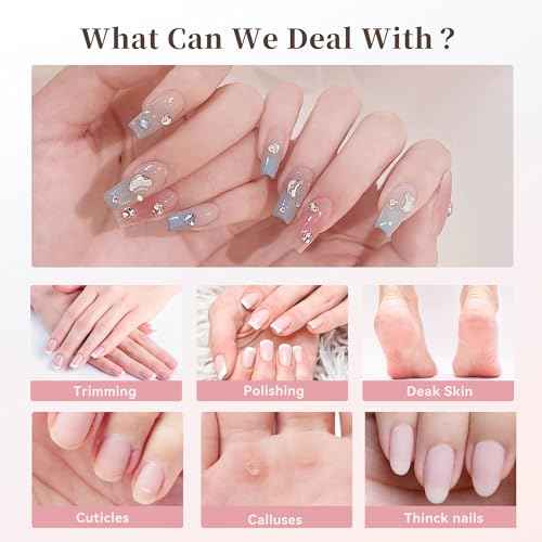 Electric Nail Drill, 8-in-1 Cordless Electric Nail File with LED Light, 5 Speeds Rechargeable Manicure and Pedicure Kit Hand Foot Care Tool for Nail Grinder Trim Polish for Women Baby