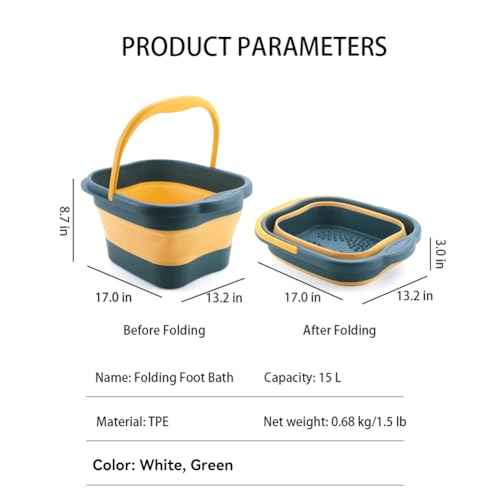 Collapsible Foot Spa Bath Massager for Dry Cracked Feet, Feet Soaking Tub with Massage Acupoint, Pedicure Foot Soak Basin Plastic Bucket with Handle(Green)