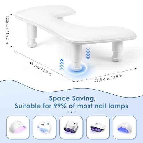Manicure Arm Rest for Nails Tech: U-shaped Adjustable Nail Armrest - White PU Leather Hand Stand Rest for Manicurists
