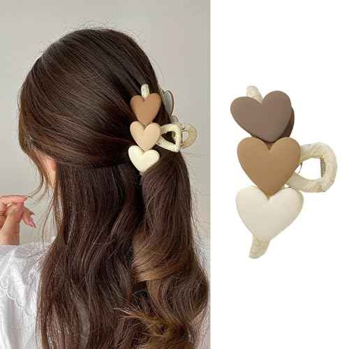 Valentine¡¯s Day Hair Claw Clips Brown Heart Hair Claw for Women Three Heart Hair Claw Clips for Thick Hair Khaki Hair Clips Hair Clips Big Resin Hair Clips Cute Clips Cute Hair Clips Accessories 1Pcs