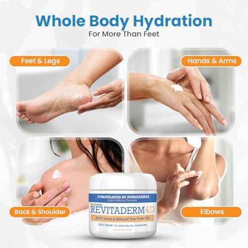 Revitaderm 4D Urea Cream 40% for Feet, Intensive Moisturizing Foot Cream for Dry, Rough, Callused Skin, Includes Free Pumice Stone and Exfoliating Brush, Fast-Absorbing, Fragrance-Free, 4oz, 1 Pack
