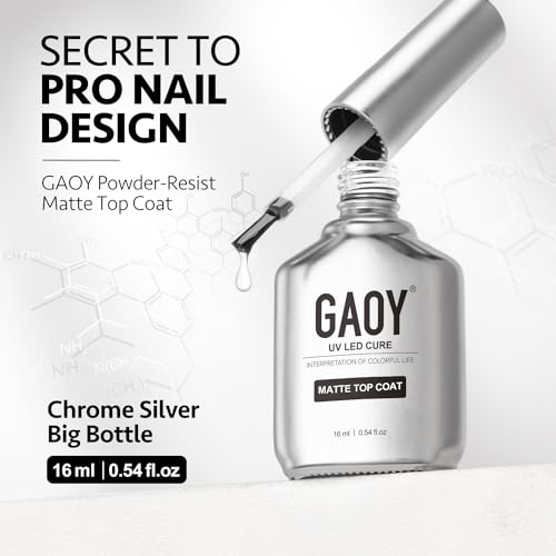 GAOY Matte Gel Top Coat, 16ml Powder-Resist Matte Finish for Detail Chrome Powder Painting Long Lasting UV Gel Nail Art DIY