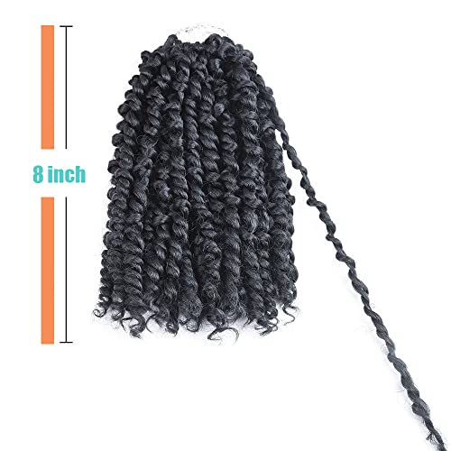 Short Passion Twist Hair 8 Inch, 8 Packs Pre-twisted Passion Twists Crochet Hair for Black Women Pre-looped Synthetic Crochet Braids(8 Packs,1B#)