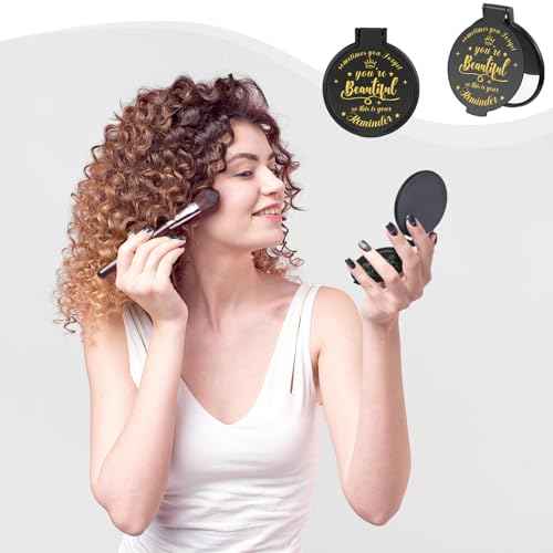 18 Pcs 2.76 Inch Inspirational Compact Mirror Bulk Party Favors Quinceanera Gift Purse Small Mirror Pocket Mini Gifts for Women Adult Coworker Halloween Christmas Friends (Black)