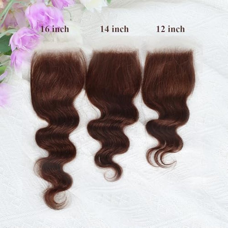 Brown color Body Wave Closure 4x4 Free Part Closure Brazilian Human Hair Closure Body Wave Lace Closure Virgin Human Hair HD Lace Chocolate Brown (18 Inch)