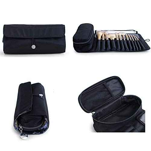 Makeup Brush Bag, Travel Makeup Brush Case Makeup Brush Holder Organizer Cosmetic Bag Portable Roll Up Brush Storage Bag for Makeup Brushes and Cosmetic Essentials (Black)