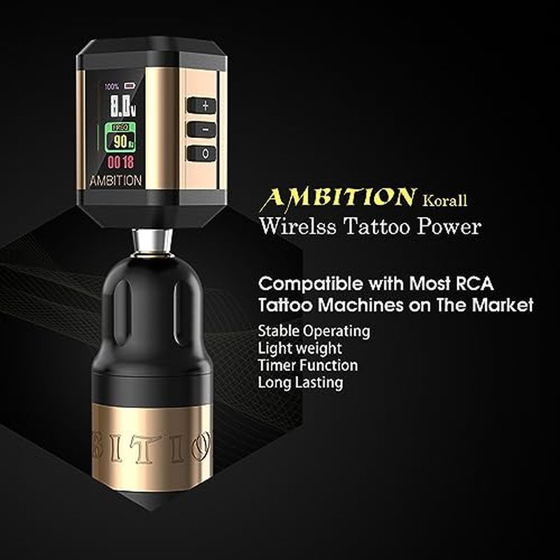 Tattoo Power Supply - Ambition Korall Wireless Tattoo Battery Pack 2200mAh Mini Portable RCA Color LED Digital Display for Rotary Tattoo Machine