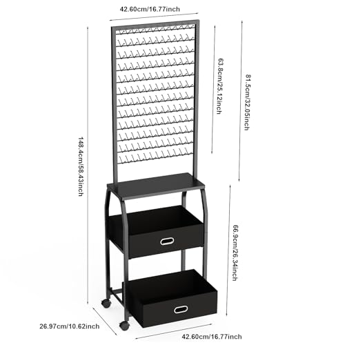 Portable Braiding Hair Rack with Wheels & Storage Drawers,2-Sided 288 Pegs,Hair Extension Holder Hanger for Braiding Hair Separator Stand Display,Hair Rack with Stylist Hair braiding Tools (Black)