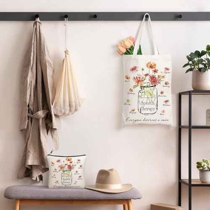2 Pcs Christmas Speech Therapy Gifts Speech Language Pathologist Tote Bag with Cosmetic Bag Christmas Occupational Therapy Appreciation Gifts for Women St Slp Assistant Therapist