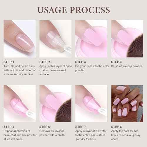 Dip Powder Nail Kit Starter, 6 Colors All Seasons Nude Pink Glitter Dipping Powder Set Nail Art Kit with French Dip Container for Women Manicure Design 19Pcs