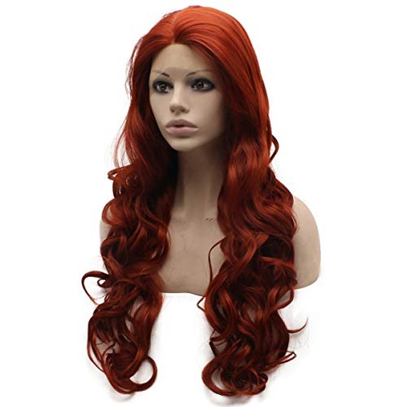 MX angel Long Burgundy Red Heat Friendly Fiber Lace front Natural Wig