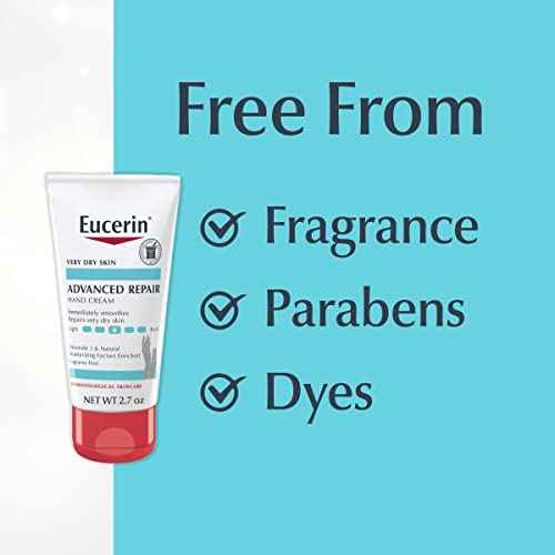 Eucerin Advanced Repair Hand Cream, Immediately Soothes and Repairs Very Dry Skin, Fragrance Free, Non Greasy, Fast Absorbing, Travel Size Hand Lotion, 2.7 Oz Tube, Pack of 3