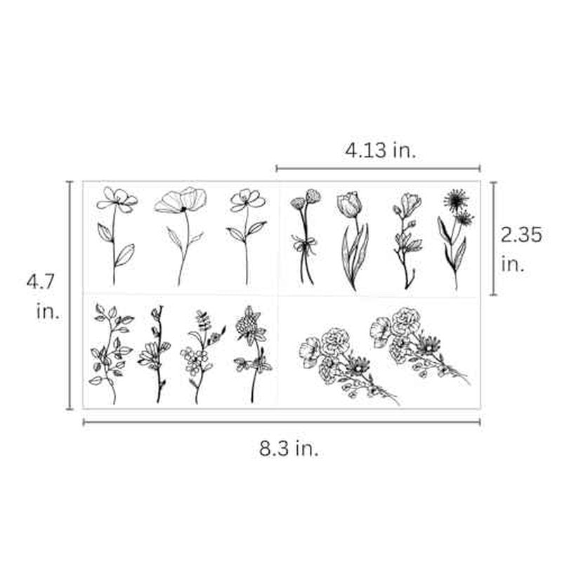 One Grace Mini Black Flower Temporary Tattoos - Realistic Long Lasting Waterproof Tiny Tattoos - Cute Floral Bouquet Wild Plants Small Tattoos for Women and Men