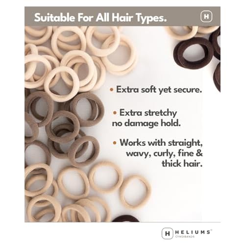 Heliums Soft Hair Ties - No Damage Seamless Nylon Fabric Bands, Stretchy Ponytail Holders for Thin & Thick Hair - Standard 1.5 Inch, Neutrals, 20 Pack