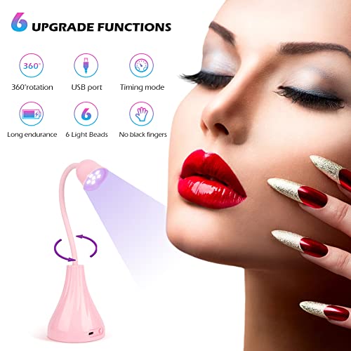 UV LED Nail Lamp, Portable Mini Nail Dryer, 360¡Æ Rotatable Hands Free Quick Gel Nail Light, Nail Polish Curing Lamp Flash Cure Light for Nails Great for DIY Home & Salon Manicure (Pink)