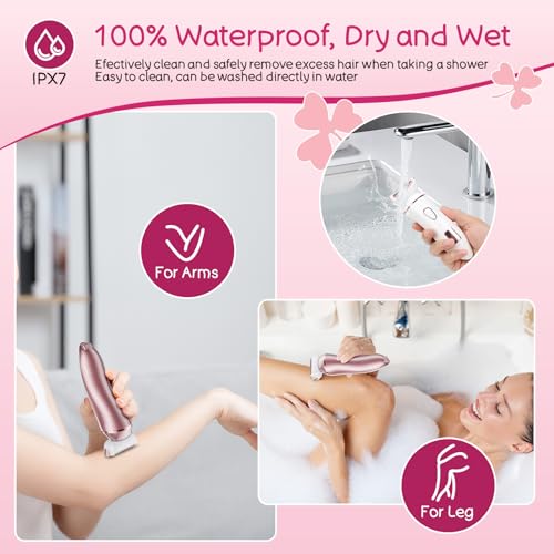 2-in-1 Bikini Trimmer for Women, Gifts for Women, Electric Shaver for Womens, Rechargeable Wet Dry Lady Hair Remover,IPX7 Waterproof, Razor for Legs