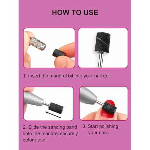 Nail Drill Bits, 145 Pcs Nail Drill Sanding Bands Set - 80# 120# 180# 240# Fine Grit File Sanding Bands for Acrylic Gel Nails, Manicure & Pedicure Nail Tech Tools