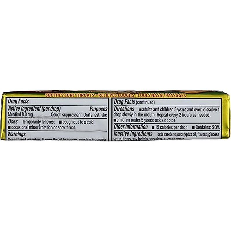 Halls Mentho-Lyptus Menthol Cough Suppressant/Oral Anesthetic Drops, Honey-Lemon, 9-Count Packages (Pack of 20)