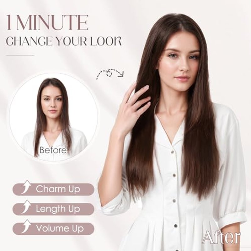 Elailite Halo Hair Extensions Real Human Hair for Women Medium Brown Clip in Remy Hairpiece with Adjustable Invisible Wire 14 Inch 60G