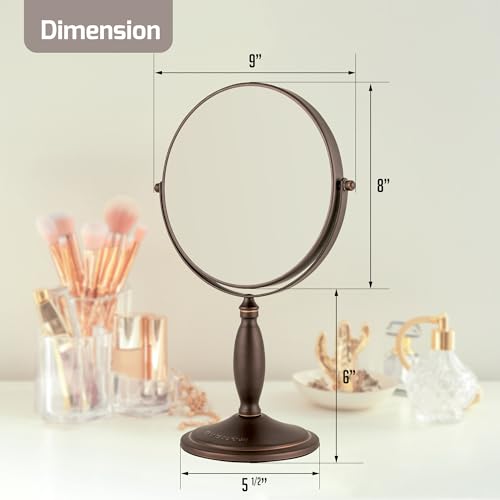 OVENTE 8'' Tabletop Makeup Mirror with 1X/7X Magnification, 360¡Æ Swivel Design and Double-Sided Free-Standing Vanity Mirror Perfect for Dresser, Bedroom and Office Desk, Antique Bronze MNLAT80ABZ1X7X
