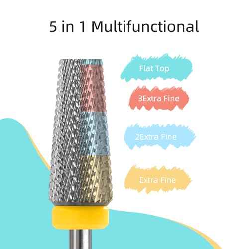 Flat Top 5 in 1 Nail Drill Bit Professional Tungsten Carbide Cross Tapered Nail Bits 3/32" 2 Way Electric File Nail Drill Accessories Manicure Gel Polish Removal Tool XF