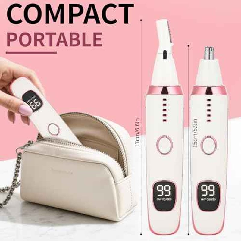 LED Display Ear and Nose Hair Trimmer Clipper for Women Men,2025 Rechargeable 2 in 1 Painless Eyebrow & Facial Hair Trimmer with Powerful Motor and Dual-Edge Blades Easy Cleansing (White)