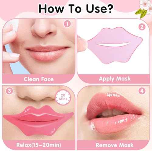 60 PCS Lip Mask,Collagen Crystal Lip Mask,Lip Mask Sheet,Lip Masks for Dry Lips,Lip Gel Masks,Pink Lip Care Pads,Anti Aging & Anti Chapped Lip Patches,Remove Dead Skin,Plump Your Lips