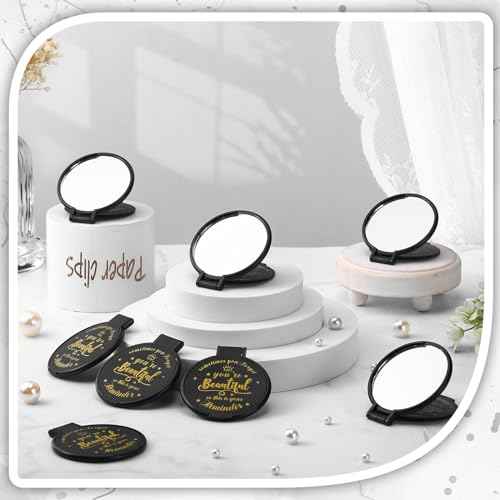 100 Pcs 2.76 Inch Inspirational Compact Mirror Bulk Party Favors Quinceanera Gift Purse Small Mirror Pocket Mini Gifts for Women Adult Coworker Halloween Christmas Friends (Black)