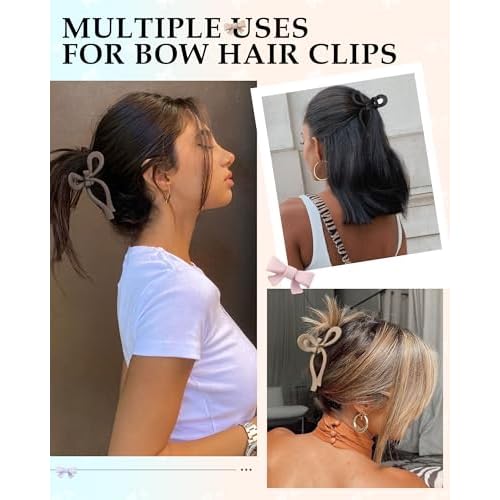 4 PCS Bow Hair Clips for Women Bow Claw Clip 5" Large Hair Claw Clips for Thick and Long Hair Cute Bows Jaw Clip (Dark Apricot + Khaki + Coffee + Black, 5" Extra Large)