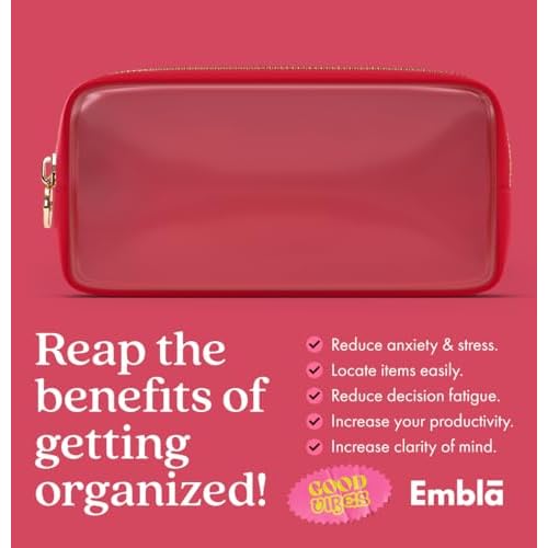 Clear Makeup Bag Zipper Pouch, Transparent Cosmetic Case Organizer, TSA Approved Travel Toiletry Case, Travel Accessories Essentials Makeup Tote for Women, Small Cute Make up Bag for Purse - Ruby