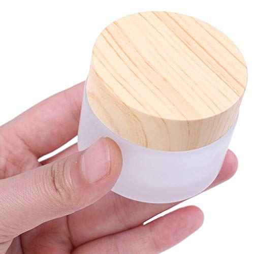 10 Packs 15ml/15g Empty Sample Jars Frosted Glass Cream Jar Bottle with Wood Grain Lid Cosmetic Containers Glass Cream Box Refillable Glass Cream Jar Pot for Makeup Lotion Face Eyeshadow