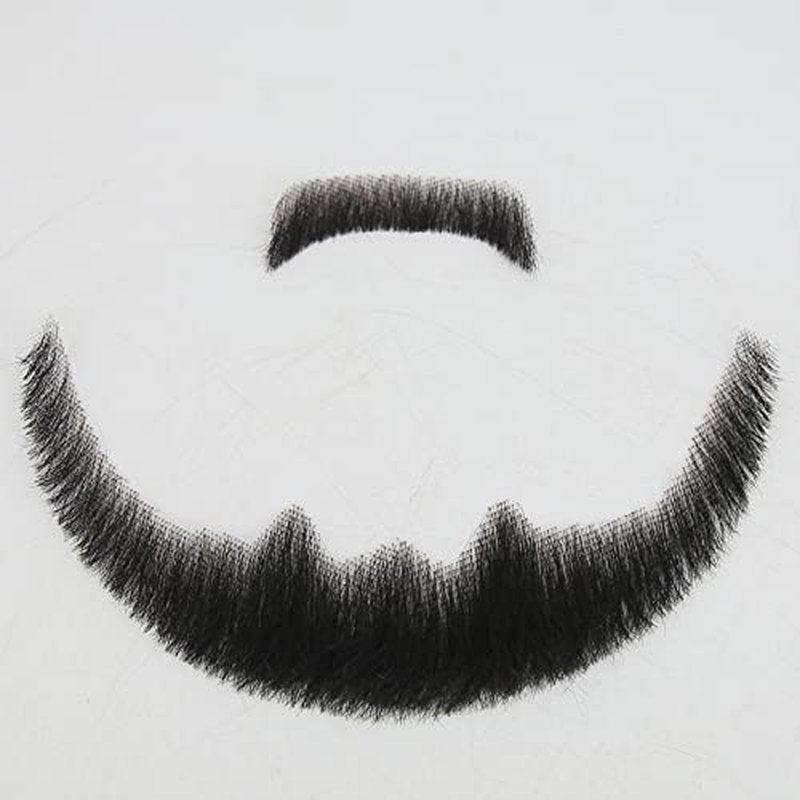 ZigZag Hair Face Beard Extension Human Hair Mustache Black Costume Fake Beard for Adults Men Realistic Makeup Lace Invisible False Beards (Black, Beard 6)