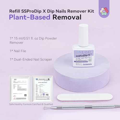 SAVILAND Pro Dip Powder Remover Kit - Gentle & Easy Dip Nail Removal Nail File & Scraper for Home Use, No Need Soaking & Wrapping (0.5 Fl Oz)