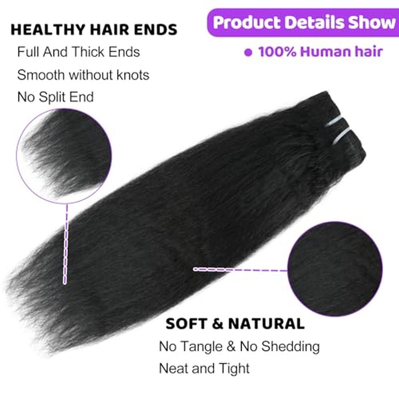 16 Inch Kinky Straight Clip ins 8Pcs 110g Clip in Hair Extensions Real Human Hair Yaki Straight Clipins for Black Women Full Head Brazilian Remy Hair Extensions Double Weft 20 Clips