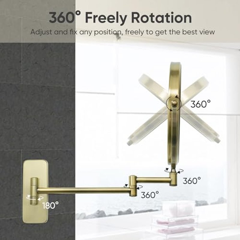 GURUN 8-Inch Double-Sided Wall Mount Makeup Mirrors with 10x Magnification Bathroom Mirror for Hotel Antique Satin Brass Finished M1406K(8in,10X)