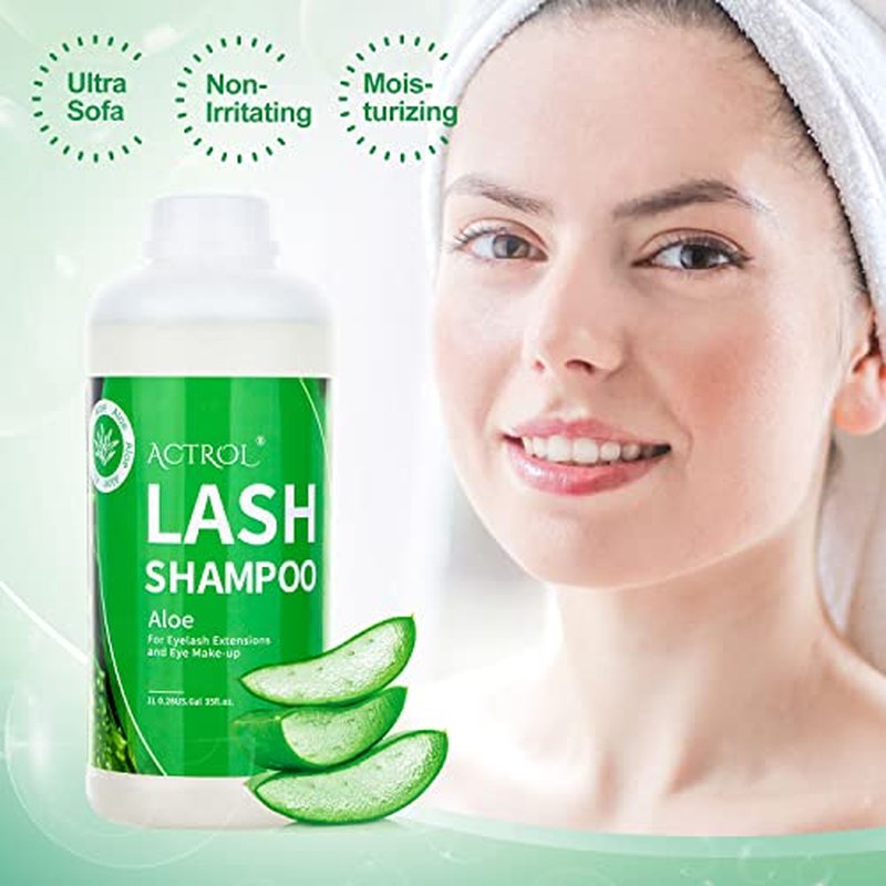 Eyelash Extension Cleanser Aloe 1L Natural Lash Extension Shampoo Professional Eyelid Foaming Cleanser Paraben & Sulfate Free Non-lrritating with Salon and Home Care