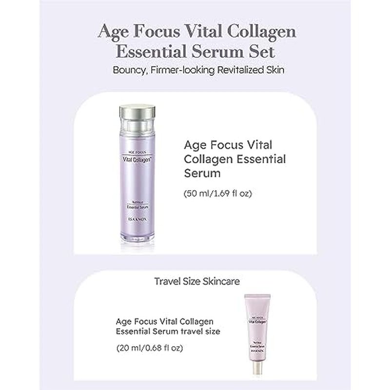 ISA KNOX AGE FOCUS VITAL COLLAGEN Essential Serum (2.4fl oz) - Korean Skin Care, Ampoule by LG Beauty. Hydrolyzed Collagen, Vitamins C, B12 & E