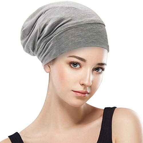 SilkySatin Lined Bonnet Sleep Cap - Adjustable Stay on All Night Hair Wrap Cover Slouchy Beanie for Curly Hair Protection for Women and Men - Black & Light Grey
