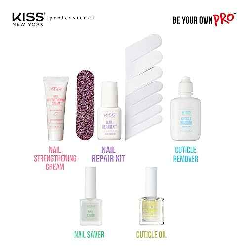 Kiss New York Nail Repair Kit for Damage, Broken, Cracked and Weak Nails - Biotin Infused Glue, File, and 2 Wraps - Made in Korea
