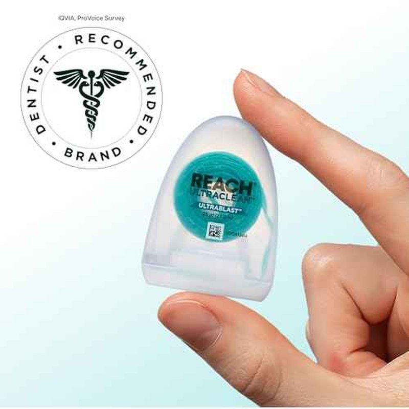 REACH¢ç ULTRACLEAN ULTRABLAST, Cool Mint Dental Floss, Plaque Remover for Teeth, Shred Resistant, Waxed, Easy on Gums & Teeth, Fresh Breath, Oral Care, PFAS Free, for Adults & Kids, 3 PK, 25 YD