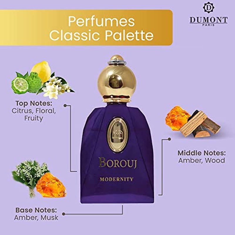 Dumont BOROUJ MODERNITY - 85ml Travel Size - Arabian-Inspired Unisex Perfume for Men & Women - Citrus, Floral, Fruity, Amber & Wood Fragrance - Long Lasting Cologne Mist & Body Spray