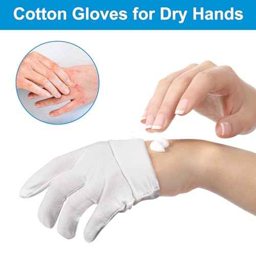 TsMADDTs Cotton Gloves, 5 Pairs White Cotton Moisturizing Gloves Overnight for Dry Hands Sleeping for Women and Men