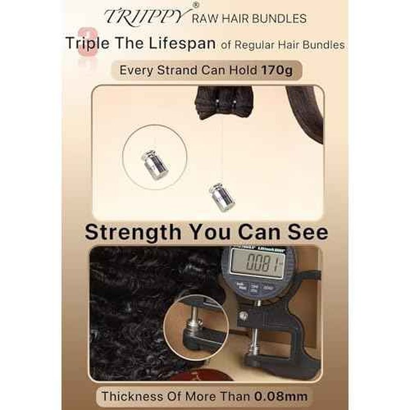 TRIIPPY Real Raw Burmese Curly Bundles Human Hair,100% Burmese Raw Hair Sew in Weave Single Bundle,Triple The Lifespan Over Regular Virgin Hair Bundle,No.1 Raw Hair Brand On Amazon(22 Inch)