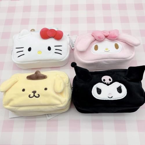 Cartoon Cosmetic Bag With Zipper,Kawaii Plush Makeup Bag,Cute Brush Organizer Toiletry Bag for Women Girls(black)