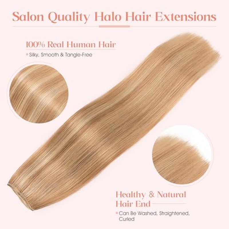 Hairro Wire Hair Extensions Human Hair, Fish Line Invisible Adjustable & Clips in Extensions Straight, 100% Real Hairpieces Seamless Blending for Women, 12 Inch 65g Golden Brown Mix Bleach Blonde