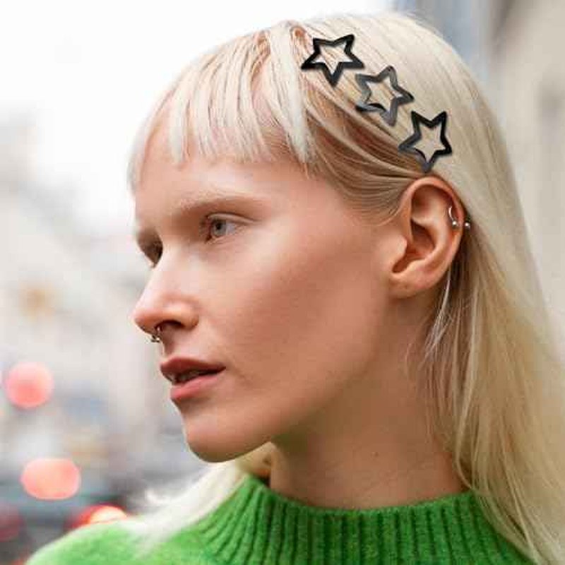 12PCS Metal Star Snap Hair Clips, 1.6 Inches Star Hair Clips for Kids Girls and Women, Silver/Gold/Black Star Snap Hair Barrettes, Non-Slip 2000s Y2K Star Cute Snap Hair Accessories(Black)