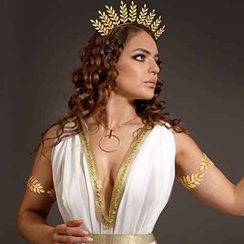 WILLBOND 15 Pieces Greek Goddess Costume Accessories Women Toga Golden Leaves Bridal Crown Headband Bracelet Pearl Earrings and Hair Pins